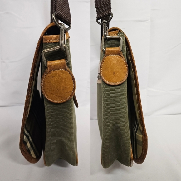Burberry Vintage Canvas and Leather Nova Check Messenger Bag in Green and Brown - Picture 6 of 14